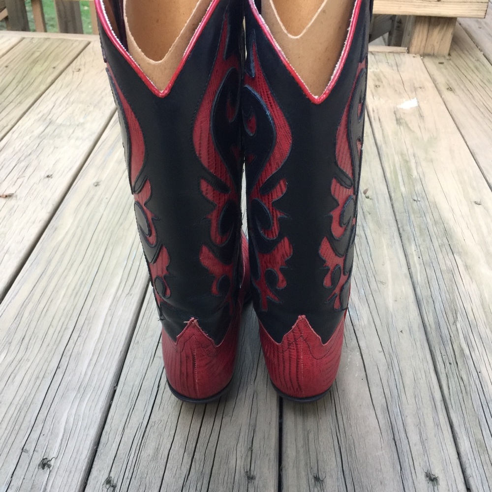 Vintage Leather Cowboy Boots Red and Black - Picture 4 of 6